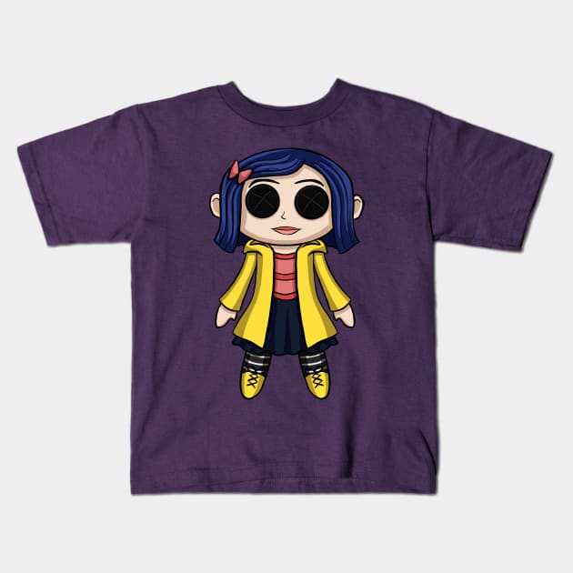 Coraline Doll Chibi Kids T-Shirt by SarahDoesArts